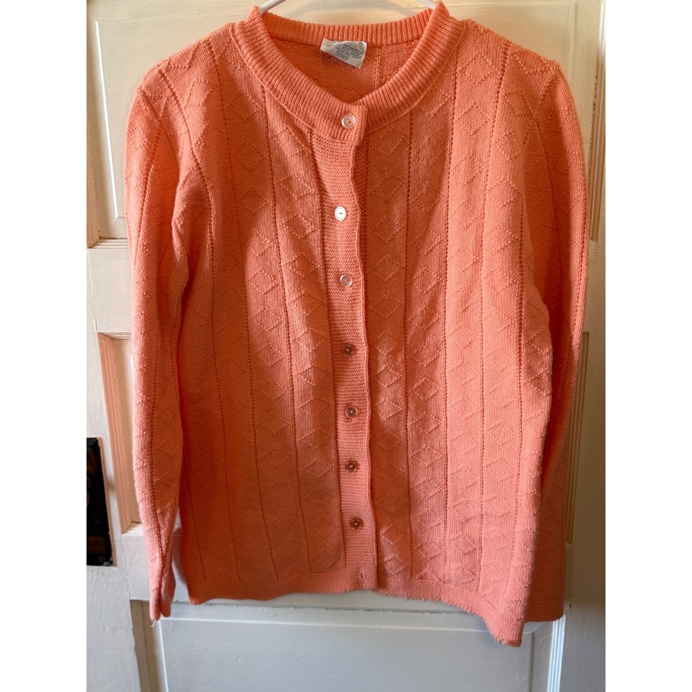Vintage Sears Peach Coral Knit Button‎ Front Cardigan Sweater Wintuk Acrylic